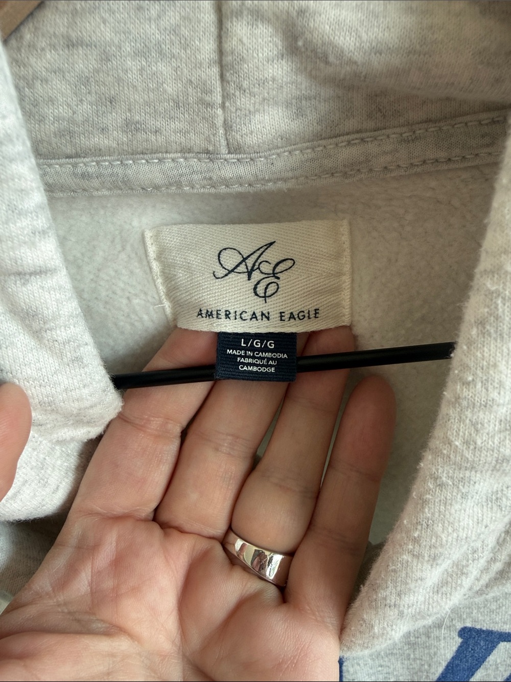 American Eagle Outfitters Grey Pullover Hoodie with Blue Cafe Graphic - Picture 2 of 3